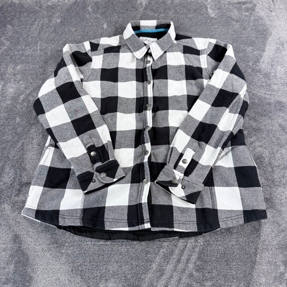 Orvis Womens Fleece Lined Flannel Shirt Jacket Black White Buffalo Plaid M